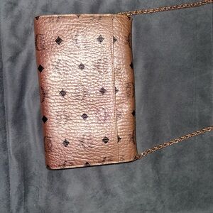 MCM Gold and Black Crossbody Bag with Chain Strap